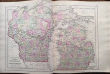 Load image into Gallery viewer, Antique-Hand-Colored-Map-Double-sided-sheet-with-multiple-maps:-Centerfold---County-and-Township-Map-of-the-States-of-Michigan-and-Wisconsin;-versos:-Plan-of-Milwaukee-/-Plan-of-the-City-of-Detroit-United-States-Midwest-1884-Mitchell-Maps-Of-Antiquity-1800s-19th-century