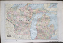 Load image into Gallery viewer, Genuine-Antique-Printed-Color-Comparative-Chart-Michigan-and-Wisconsin;-versos:-Iowa-Missouri-United-States-Midwest-1892-Home-Library-&-Supply-Association-Maps-Of-Antiquity-1800s-19th-century