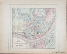 Load image into Gallery viewer, map of Cincinnati and vicinity with colorful streets and boundaries. Antique map with original color in tones of pink, green, yellow, and orange. Antique-Hand-Colored-Map-Chicago-County-and-Township-Map-of-the-State-of-Illinois-verso-Plan-of-Cincinnati-and-Vicinity--United-States-Illinois-1885-Mitchell-Maps-Of-Antiquity