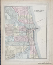 Load image into Gallery viewer, Antique map of Chicago Antique map with original color in tones of pink, green, yellow, and orange. Antique-Hand-Colored-Map-Chicago-County-and-Township-Map-of-the-State-of-Illinois-verso-Plan-of-Cincinnati-and-Vicinity--United-States-Illinois-1885-Mitchell-Maps-Of-Antiquity