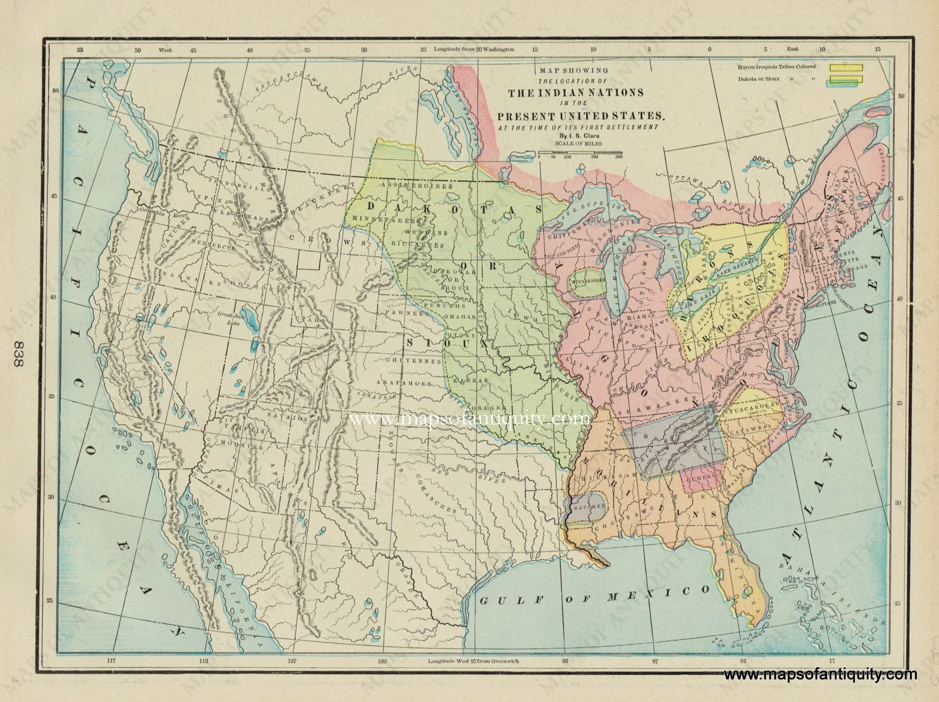Map showing the location of the Indian Nations in the Present United S ...