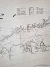 Load image into Gallery viewer, Black and white antique chart of Long Island Sound showing the coast lines of Connecticut and Northern Long Island. Some small red dots indicate beacons and light houses. Black-and-White-Linen-Backed-Antique--Nautical-Chart-Eldridge's-Chart-of-Long-Island-Sound-New-York-city-to-new-london-Connecticut-Long-Island-1916-Eldridge-Maps-Of-Antiquity