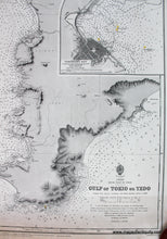 Load image into Gallery viewer, Close up on the inset of the city of Yokohama Japan as it was in 1889. antique sailing nautical chart of tokyo bay.