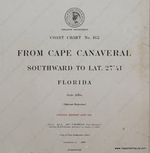 Load image into Gallery viewer, Genuine-Antique-Nautical-Chart-From-Cape-Canaveral-Southward-to-Lat-27-41-1911-U-S-Coast-and-Geodetic-Survey-Maps-Of-Antiquity