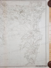 Load image into Gallery viewer, Black and white chart showing Buzzards Bay with the beginnings of the Cape Cod Canal. Includes some topographic details along the coast.