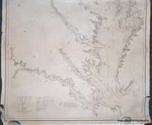 Load image into Gallery viewer, Large Antique sailing chart of Chesapeake Bay with water depths, cities, coastlines. small spots of original color indicates lighthouses.