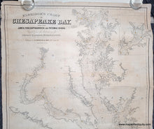 Load image into Gallery viewer, Large Antique sailing chart of Chesapeake Bay with water depths, cities, coastlines. small spots of original color indicates lighthouses.