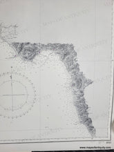 Load image into Gallery viewer, Black and white chart with small bits of color to indicate lighthouses/buoys. Old-Original-vintage-nautical-sailing-chart-1894-1973-Mediterranean-Italy-West-Coast-Naples-to-Cape-Bonifati-From-Italian-Government-Surveys-1883-8-genuine-Chart