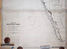 Load image into Gallery viewer, 1871 - Coast of Western India from Cape Comorin to Bombay Compiled chiefly from the surveys made by order of the Honorable East India Company - Genuine Antique Chart