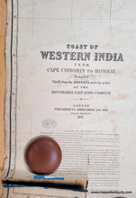 Load image into Gallery viewer, 1871 - Coast of Western India from Cape Comorin to Bombay Compiled chiefly from the surveys made by order of the Honorable East India Company - Genuine Antique Chart