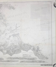 Load image into Gallery viewer, Antique nautical chart of Boston Harbor, Massachusetts, featuring detailed harbor maps, depth soundings, and historical text blocks. The map is printed in black ink on aged off-white paper and is photographed flat against a neutral background.