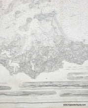 Load image into Gallery viewer, Antique nautical chart of Boston Harbor, Massachusetts, featuring detailed harbor maps, depth soundings, and historical text blocks. The map is printed in black ink on aged off-white paper and is photographed flat against a neutral background.