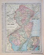 Load image into Gallery viewer, Antique map with vibrant original printed color New Jersey by Cram, 1900.