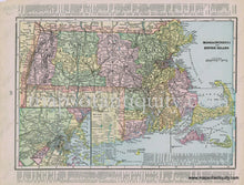 Load image into Gallery viewer, Antique-Printed-Color-Map-Massachusetts-and-Rhode-Island-Verso:-Connecticut-Rand-McNally-New-England-Massachusetts-Rhode-Island-Connecticut-1800s-19th-century-Maps-of-Antiquity