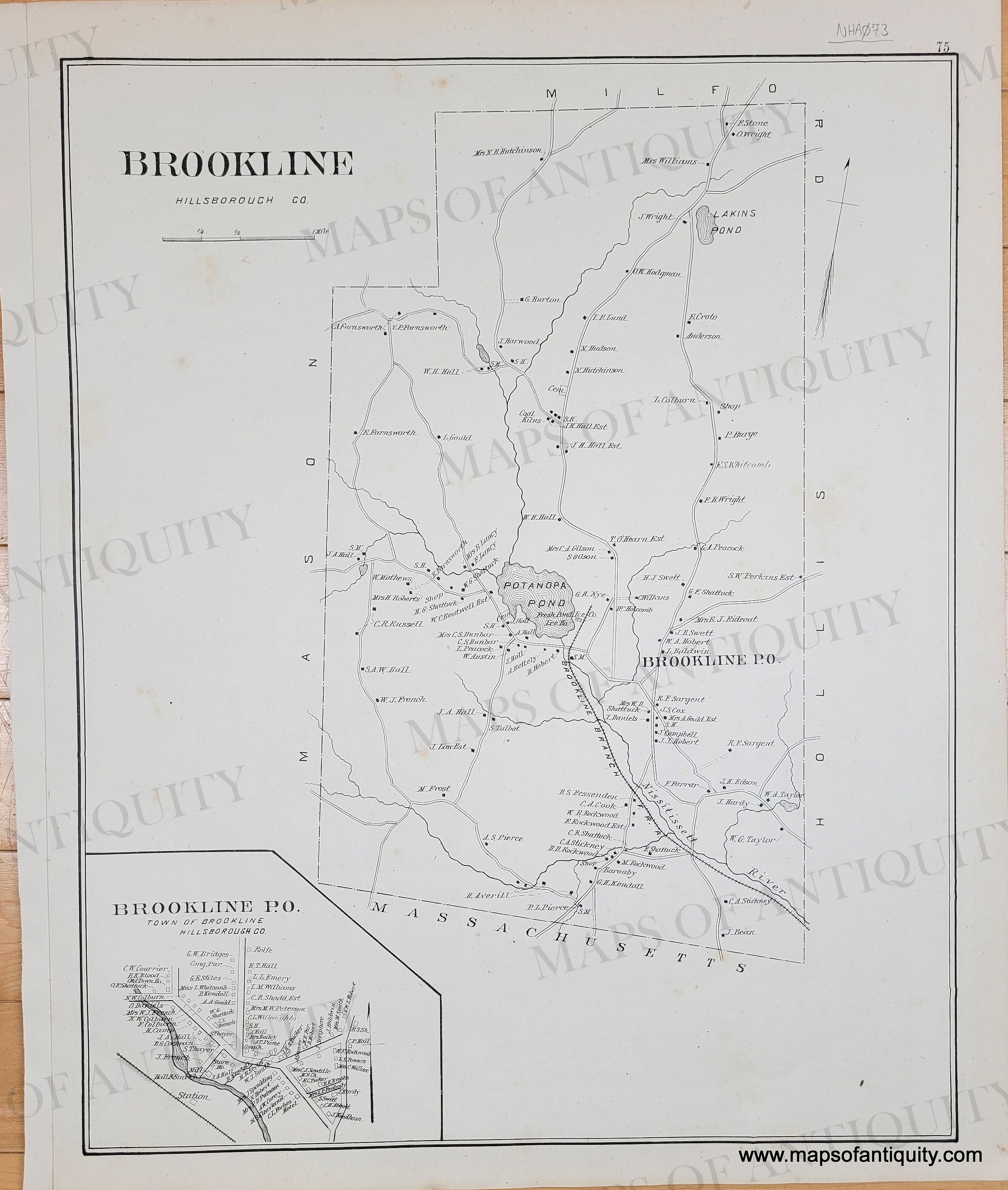 1892 Brookline (NH) Antique Map Maps of Antiquity
