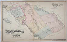 Load image into Gallery viewer, 1876 - New Barbadoes Township (City of Hackensack) and Midland Township (Rochelle Park) (NJ), verso prints of Hackensack First Reformed Church and County Courthouse - Antique Map
