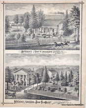 Load image into Gallery viewer, Engraving of a house with a garden and trees, labeled 'Residence & Grounds of John Van Brunt'.