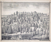 Load image into Gallery viewer, Vintage black and white illustration of a large estate with gardens and trees