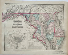 Load image into Gallery viewer, Antique-Hand-Colored-Map-Gray's-Atlas-Map-of-Delaware-Maryland-Washington-DC-1874-Gray-Maps-Of-Antiquity