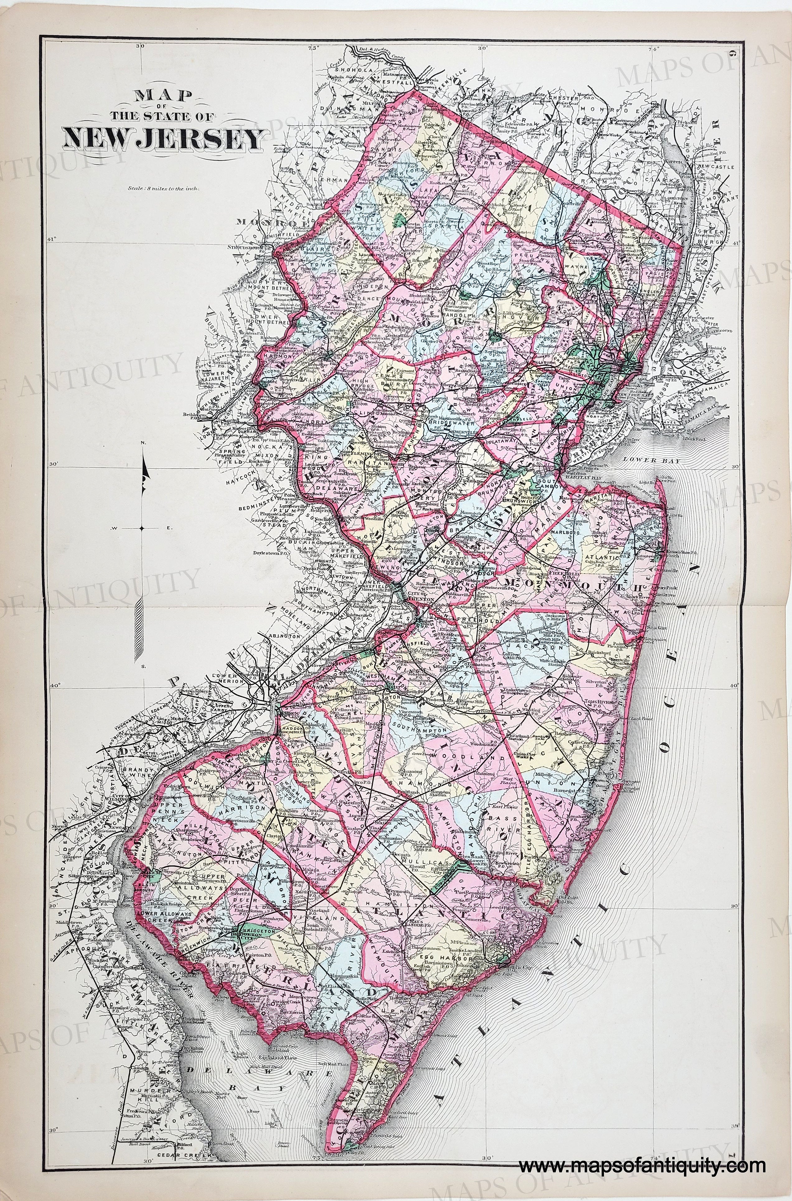 1873 - Map of the State of New Jersey - Genuine Antique Map – Maps of ...