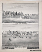 Load image into Gallery viewer, Antique engraving of horses at a home with buildings and trees in the background.