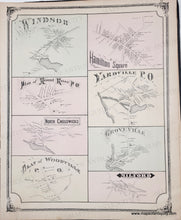 Load image into Gallery viewer, Antique map page with various town plans and labels