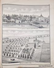 Load image into Gallery viewer, Antique black and white illustration of a village layout with buildings and trees.
