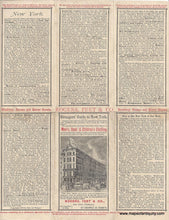 Load image into Gallery viewer, Back side of the Antique map of New York City Manhattan. Text on the back offers a Stranger's Guide to New York and describes notable places with an itinerary How to See New York in One Week.