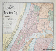Load image into Gallery viewer, Antique map of New York City with vibrant color in tones of pink, green, orange, yellow, and blue.