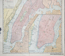 Load image into Gallery viewer, Antique map of New York City with vibrant color in tones of pink, green, orange, yellow, and blue.