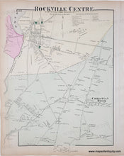 Load image into Gallery viewer, Antique map of Rockville Centre, New York with labeled streets and boundaries. with original color in pink, yellow, green.