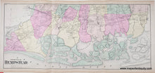 Load image into Gallery viewer, Antique map of Hempstead, New York with pastel colors with original color in pink, yellow, green.