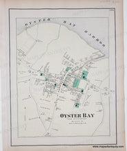 Load image into Gallery viewer, Antique map of Oyster Bay with labeled streets and landmarks with original color in yellow, green.