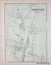 Load image into Gallery viewer, Antique map of Amityville, New York with original color in green.