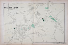 Load image into Gallery viewer, Antique map of Huntington, New York with labeled streets and boundaries. with original color in yellow, green.