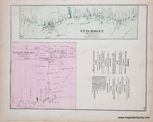 Load image into Gallery viewer, Antique map of Cutchogue and Peconic Village with text and color blocks. with original color in pink, green.