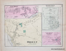 Load image into Gallery viewer, Antique map of Orient, New Suffolk with inset sections with original color in pink, yellow, green.