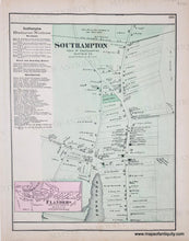 Load image into Gallery viewer, Antique map of Southampton with detailed layout and inset of Flanders. and original coloring in yellow, pink, green, peach.