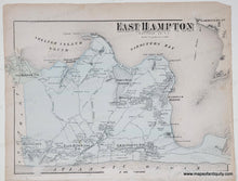 Load image into Gallery viewer, Antique map of East Hampton, New York with labeled geographical features. Original color in blue. Antique-Hand-Colored-Map-Sag-Harbor-verso-East-Hampton-Amagansett-and-Bridgehampton-Long-Island-NY-United-States-Northeast-1873-Beers-Maps-Of-Antiquity