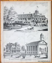 Load image into Gallery viewer, Mansion-House-Monticello-Sullivan-County-N.Y.-Le-Grand-Morris-Prop'r;-Methodist-Episcopal-Church-and-Parsonage-Ellenville-Ulster-Co.-N.Y-Rev'd-David-Buck-Pastor;-Residence-of-Hon.-Jacob-Lefevre-New-Paltz-Ulster-Co.-N.Y.;-Residence-and-Property-of-Hiram-Atkins-New-Paltz-Ulster-Co.-N.Y.-FOR-SALE-Ulster-County-New-York-1875-Beers-1870s-1800s-19th-century-antique-Maps-of-Antiquity