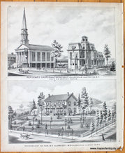 Load image into Gallery viewer, Reformed-Church-&-Parsonage-Main-St.-Saugerties-N.Y.;-Sunday-School-&-Lecture-Room-John-St.;-New-Paltz-Academy.-H.M.-Bauscher-M.D.-PH.D.-Principal-New-Paltz-Ulster-Co.-N.Y.;-Reformed-Church-and-Parsonage-Ellenville-Ulster-Co.-N.Y.-Rev'd-E.W.-Bentley-Pastor.;-Residence-of-the-Hon.-W.F.-Scoresby-M.D.-Ellenville-Ulster-Co.-N.Y.-Ulster-County-New-York-1875-Beers-1870s-1800s-19th-century-antique-Maps-of-Antiquity
