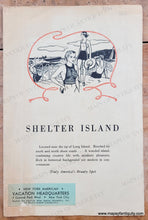 Load image into Gallery viewer, Back side of map- advertisement for Shelter Island showing people enjoying the water.