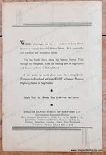 Load image into Gallery viewer, Back side of map- advertisement for Shelter Island with ferry info.