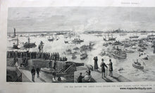 Load image into Gallery viewer, Antique-Black-and-White-Print-The-Day-Before-the-Great-Naval-Review----The-Fleet-Passing-Castle-William-on-its-Way-up-the-Hudson-Antique-Prints-Maritime-Prints-1893-Harper's-Weekly-Maps-Of-Antiquity