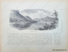 Load image into Gallery viewer, Antique page turned sideways so that the illustration is right side up but the text (which appears below the image in this orientation) is sideways. Shows a scene on the Mississippi River with a steamboat near Trempealeau wisconsin