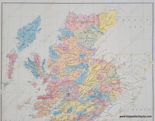 Load image into Gallery viewer, Reproduction print of an antique map of Scotland showing Scottish Clans and Highland Proprietors according to the acts of Parliament in 1587 and 1594. Also shows towns, topography etc.