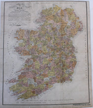 Load image into Gallery viewer, Clans-of-Ancient-Ireland-Print-Reproduction print of an antique map of Ireland showing the five kingdoms of the pentarchy with family names throughout. Topographical and Historical Map of Ancient Ireland