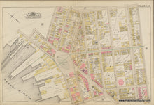 Load image into Gallery viewer, Original colors- pink, yellow, green, purple. Reproduction-antique-map-1884-Bromley-Plate-O-Part-of-Wards-1-2-East-Boston---Maps-Of-Antiquity