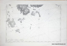 Load image into Gallery viewer, Vintage old restrike of a pair of 18th century charts showing Mount Desert Island, Maine, (now the location of Acadia National Park) and environs with some topography. In black and white. Southern half