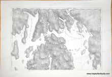 Load image into Gallery viewer, Vintage old restrike of a pair of 18th century charts showing Mount Desert Island, Maine, (now the location of Acadia National Park) and environs with some topography. In black and white. Northern half